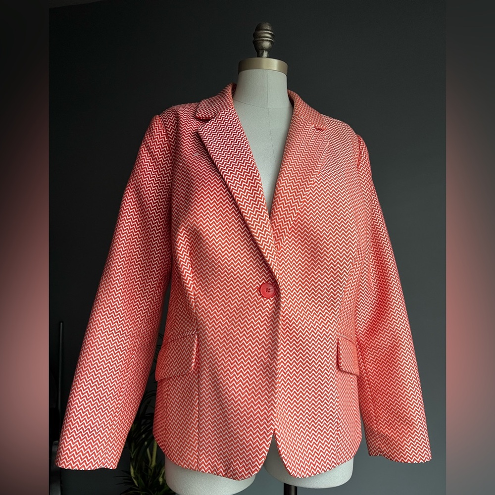 Women's Orange and White Chevron Blazer Double Breasted Blazer Jacket Size 1X - Picture 2 of 7